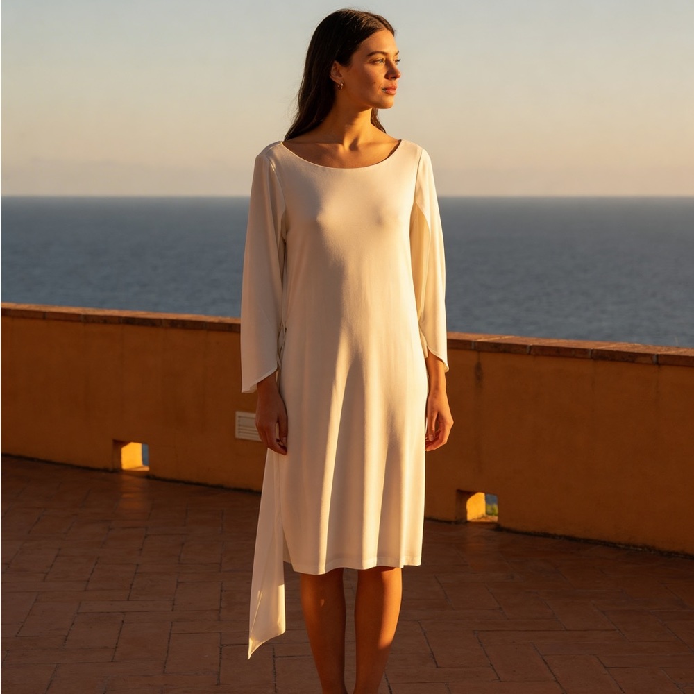 Elegant Cream Long-Sleeve Shift Dress